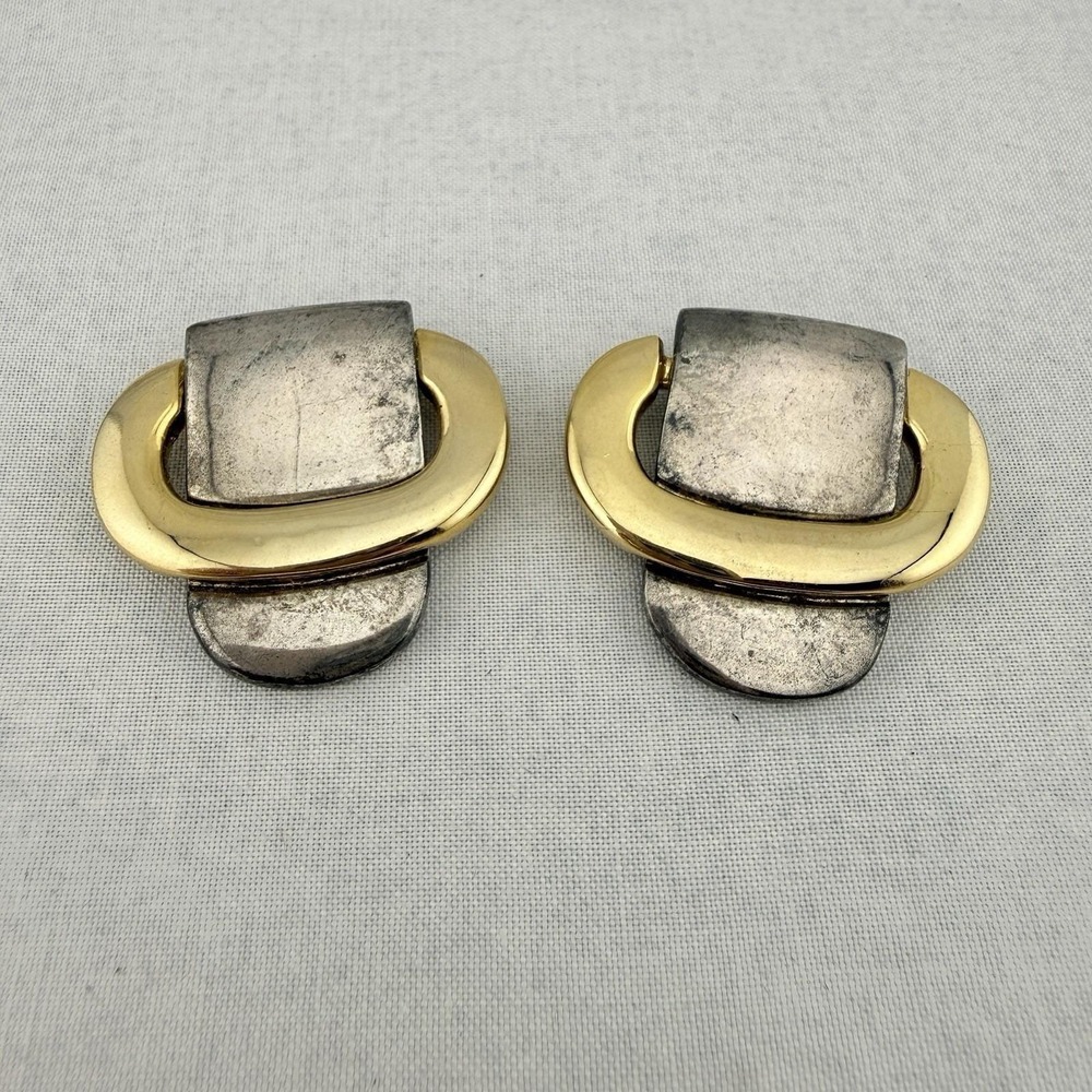 Vintage Bluette France Shoe Clips Buckles Gold Silver Two Tone MCM Mod Pop Art